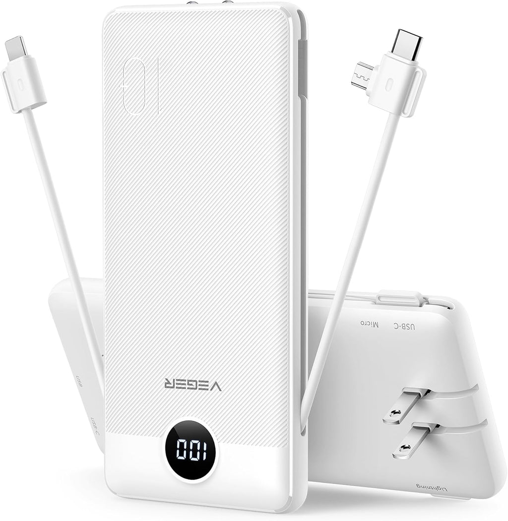 VEGER Cargador portátil para iPhone con cables integrados y enchufe...
