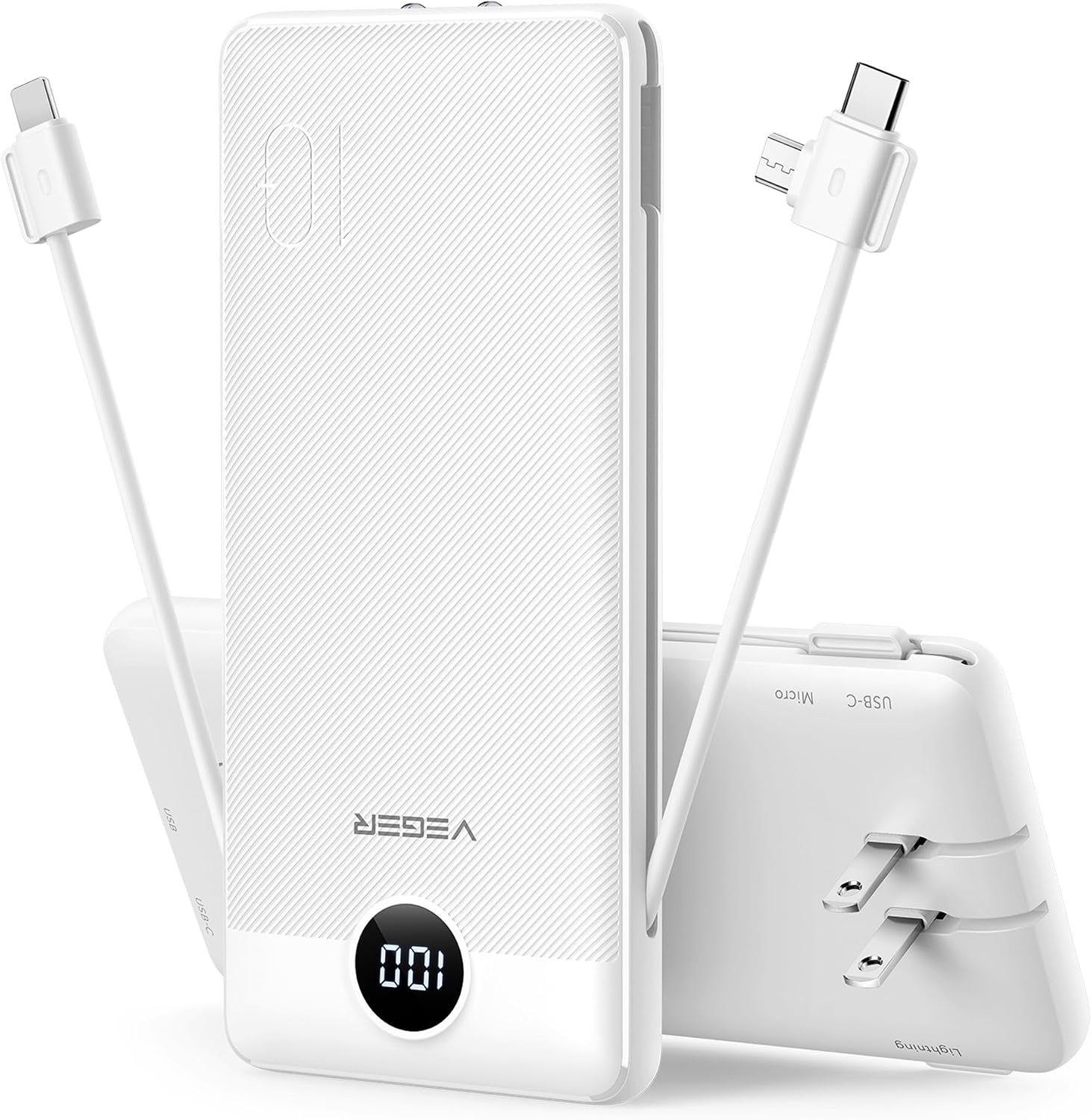 VEGER Cargador portátil para iPhone con cables integrados y enchufe...