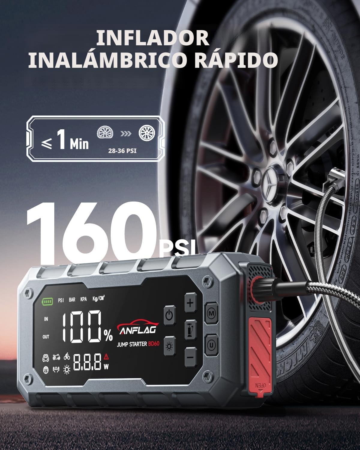 ANFLAG Arrancador de batería para automóvil 10 en 1 con compresor d...