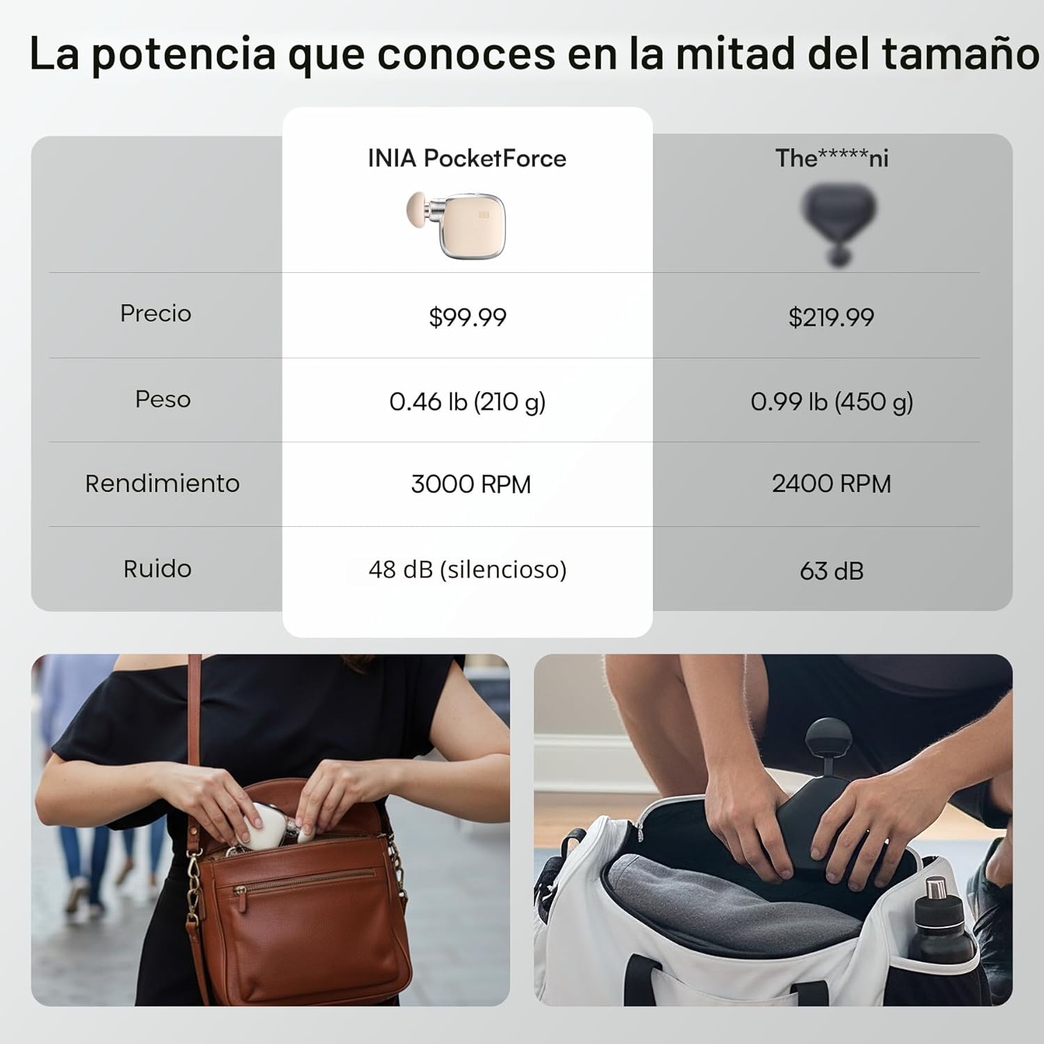 INIA PocketForce - Mini pistola de masaje, 75% más pequeña, de perc...