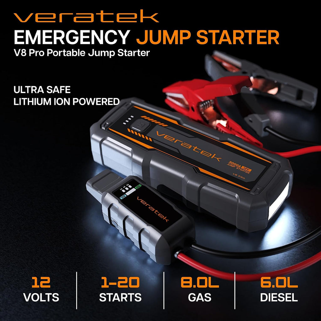 Veratek V8 Pro 3000A - arrancador de batería de coche portátil (8,0...