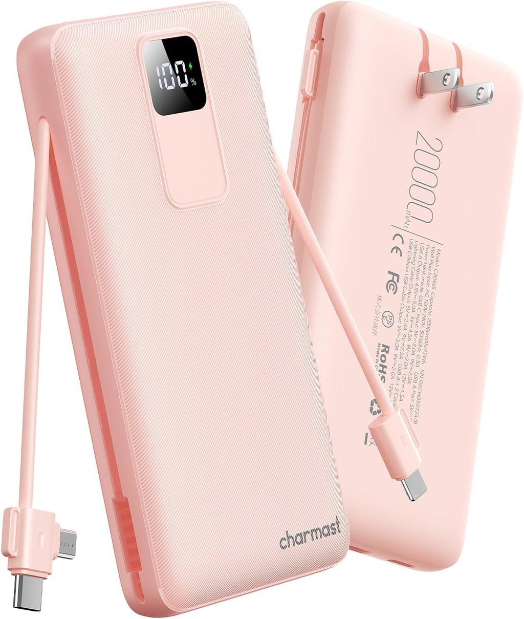 charmast Cargador portátil con enchufe de pared integrado y cables,...