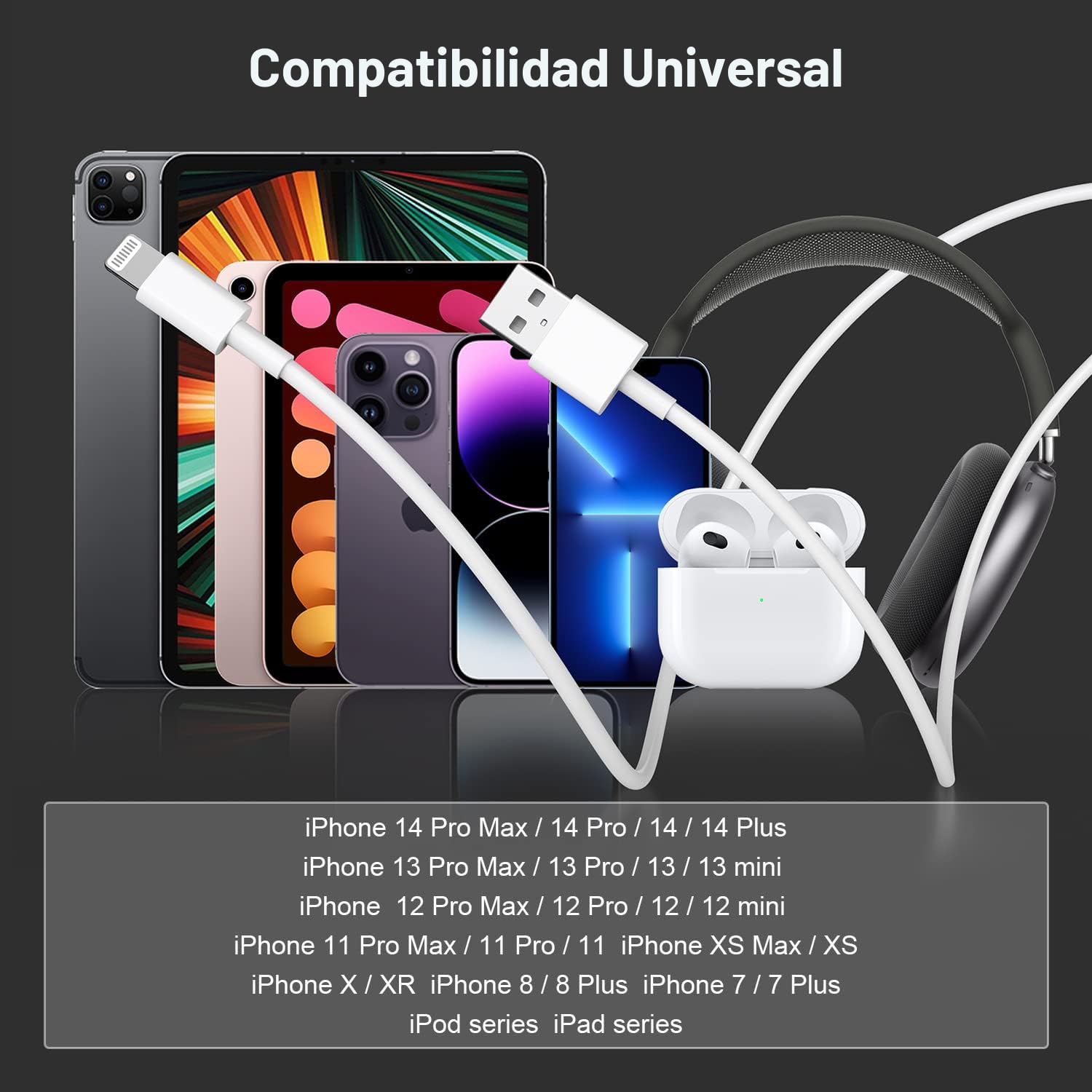 Paquete de 2 cargadores de iPhone de 10 pies, [certificado MFi de A...
