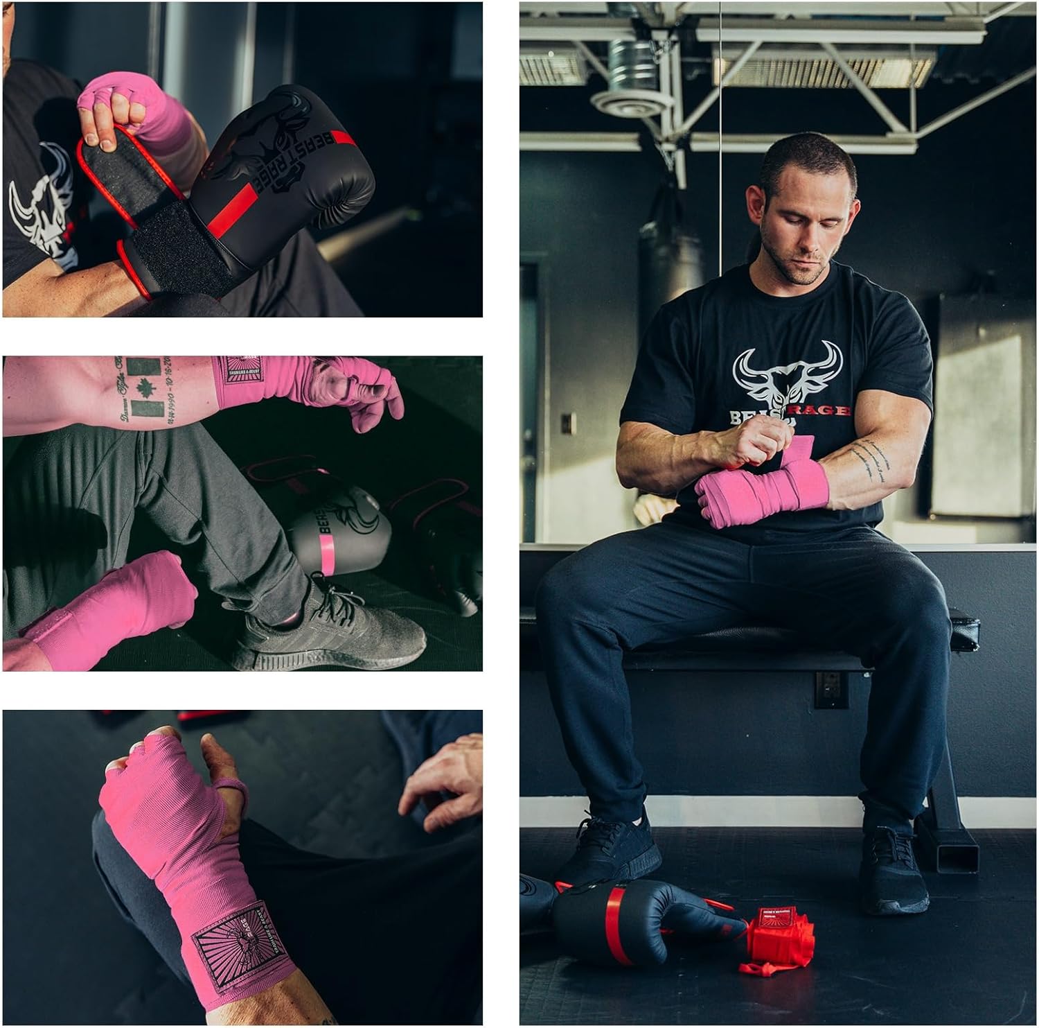 BEAST RAGE Vendas para manos de boxeo para MMA Kickboxing, muñequer...