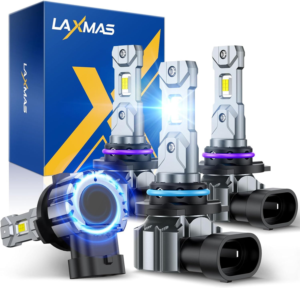 Laxmas Bombillas HB3 y 9006 Combo de 56,000 lm luz antiniebla más b...