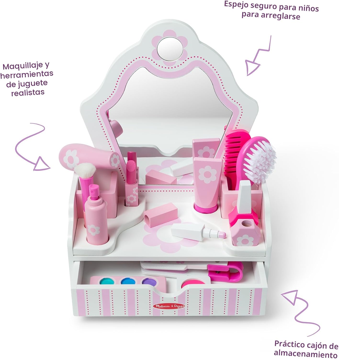 Melissa &amp; Doug Juego de madera para salón de belleza, tocador d...