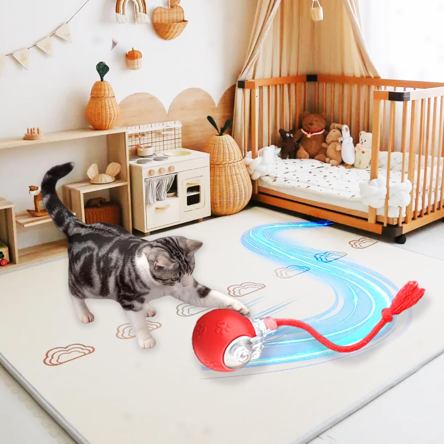 Yaruiguang Pelota interactiva de juguete para gatos con cola de bor...