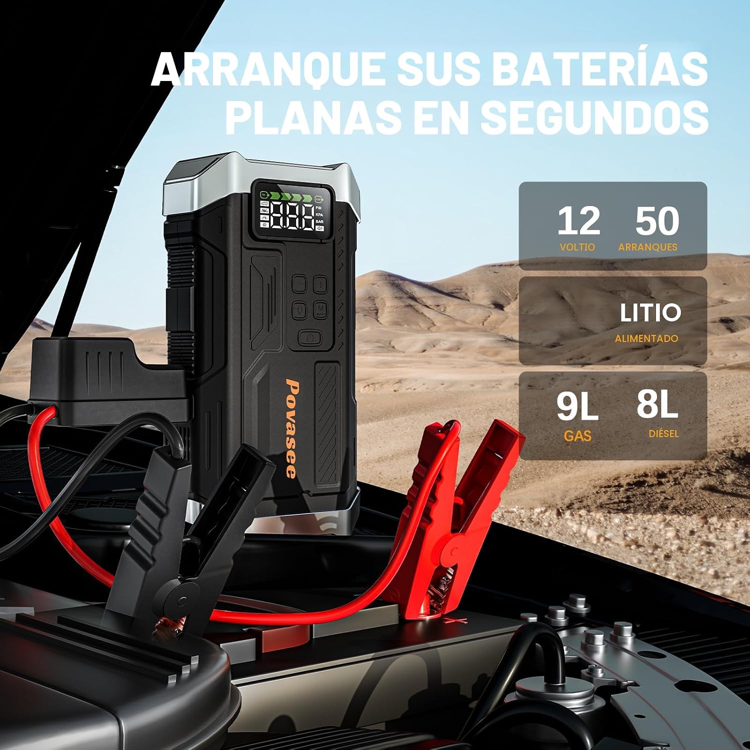 Arrancador de 5000 A con compresor de aire, batería de arranque de...