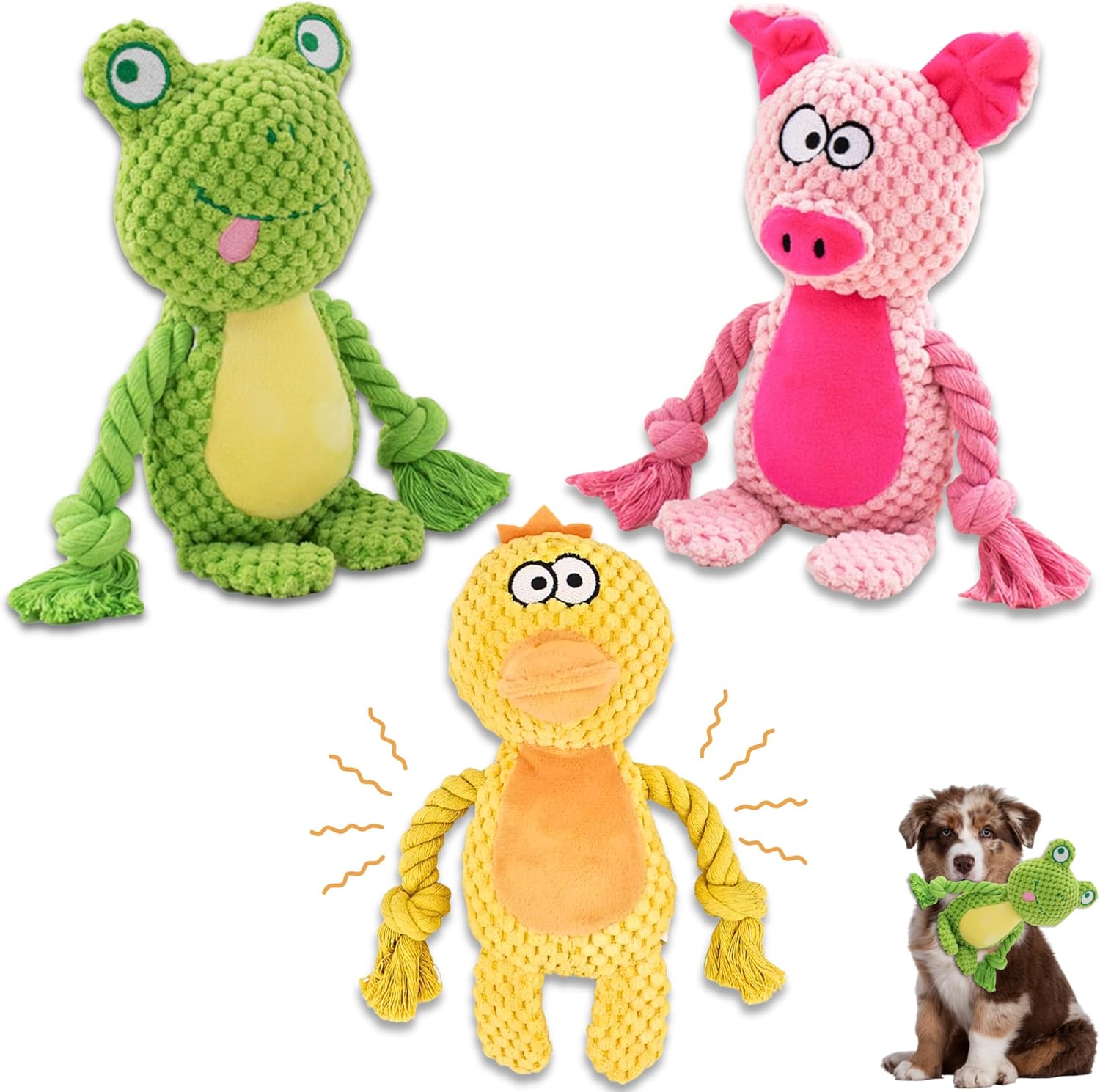 Leash and Leisure Juguetes de peluche para perros, paquete de 3 var...