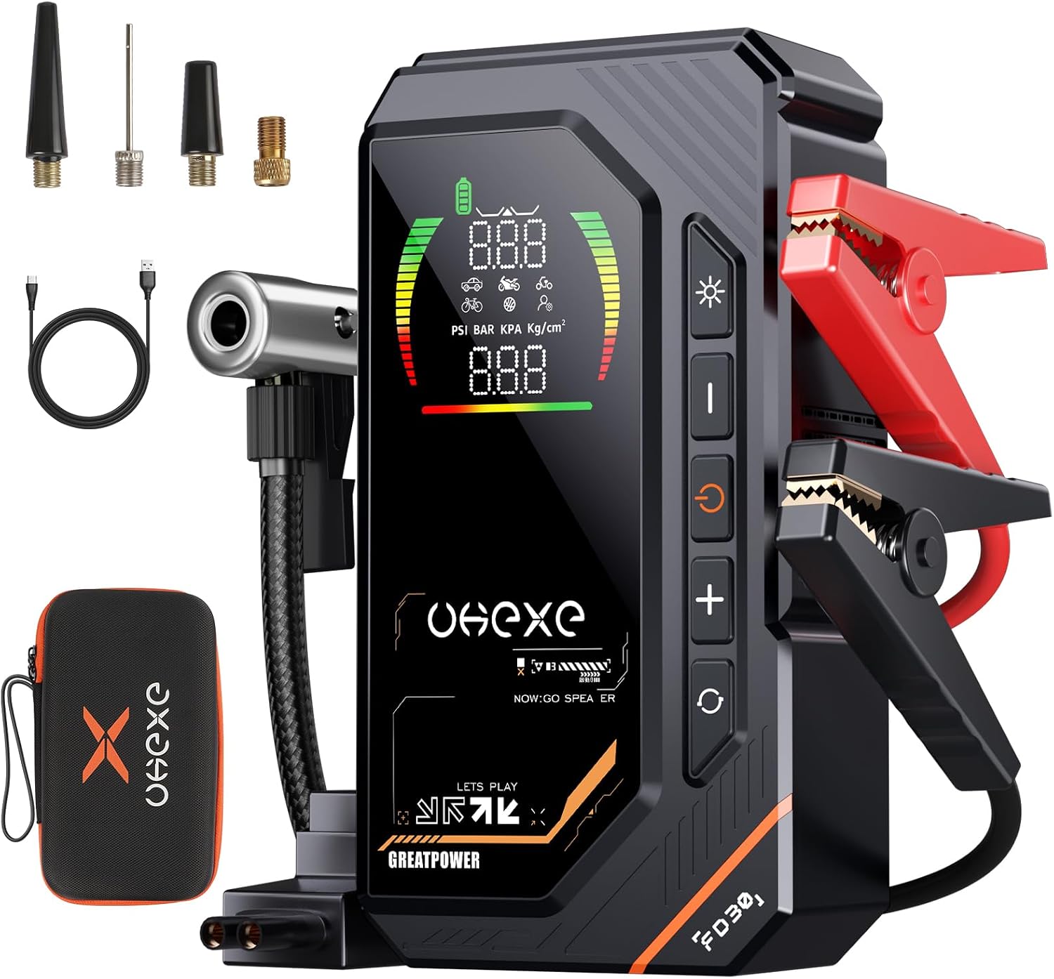 UKEXE Arrancador de salto de 5000 A con compresor de aire de 160 PS...