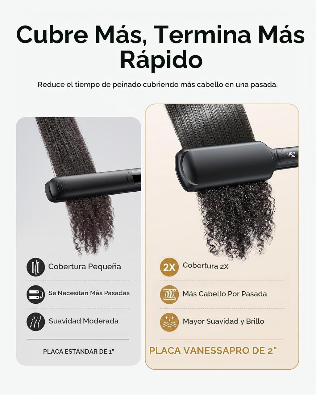 Plancha de titanio para cabello natural, plancha de pelo de 2 pulga...