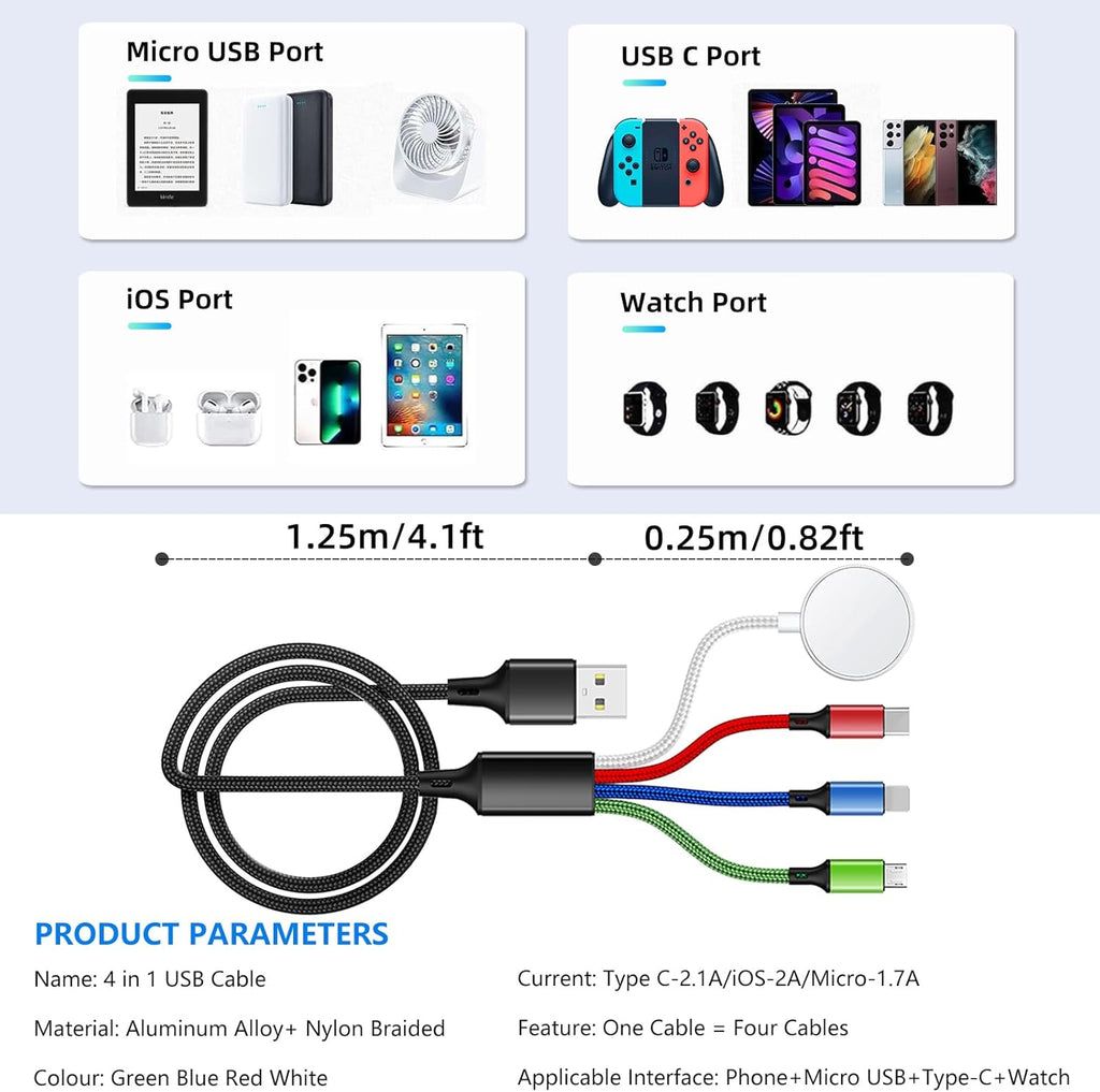 Cable de carga múltiple de 5 pies\/4.9 ft para Apple Watch, cargado...