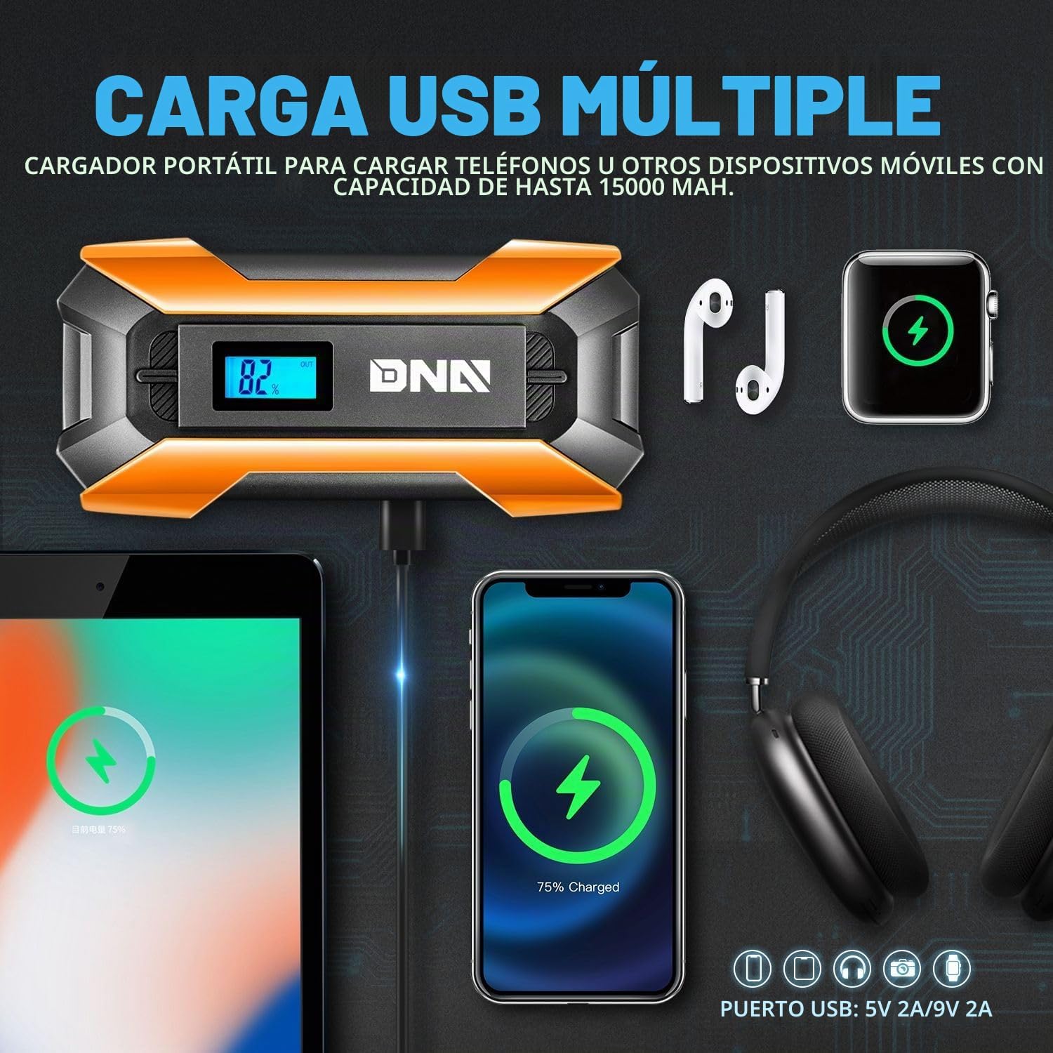 DNA Motoring 12V 1500A 15000 mAh Arrancador portátil de batería par...