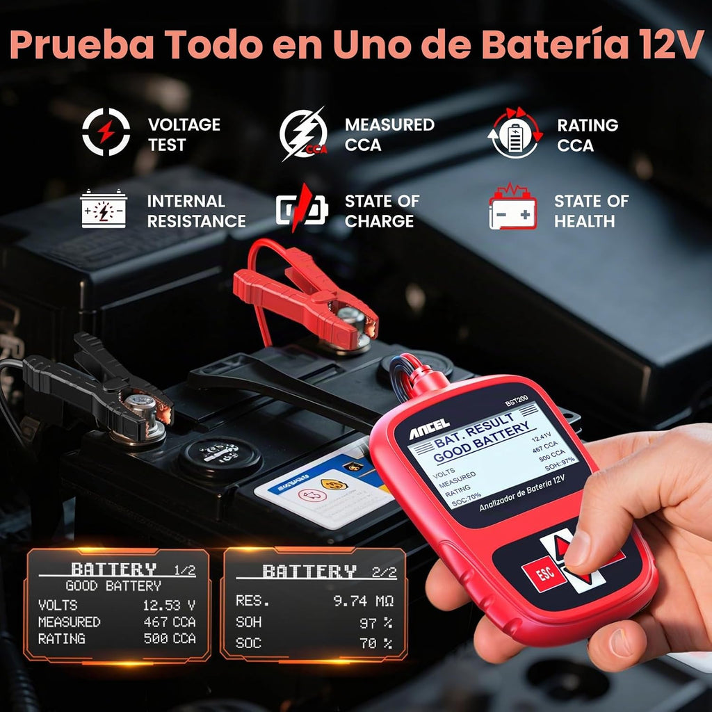 ANCEL BST200 Probador de Batería de Coche 12V, Probador de Carga de...