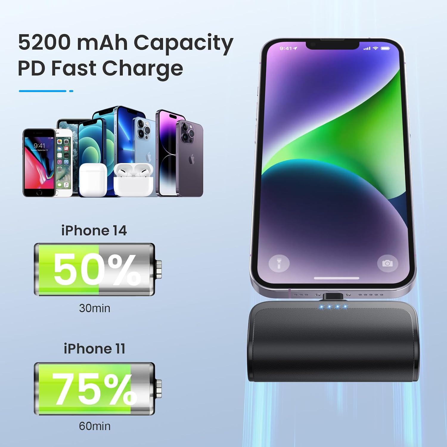 Mini cargador portátil para iPhone, cargador de teléfono portátil d...