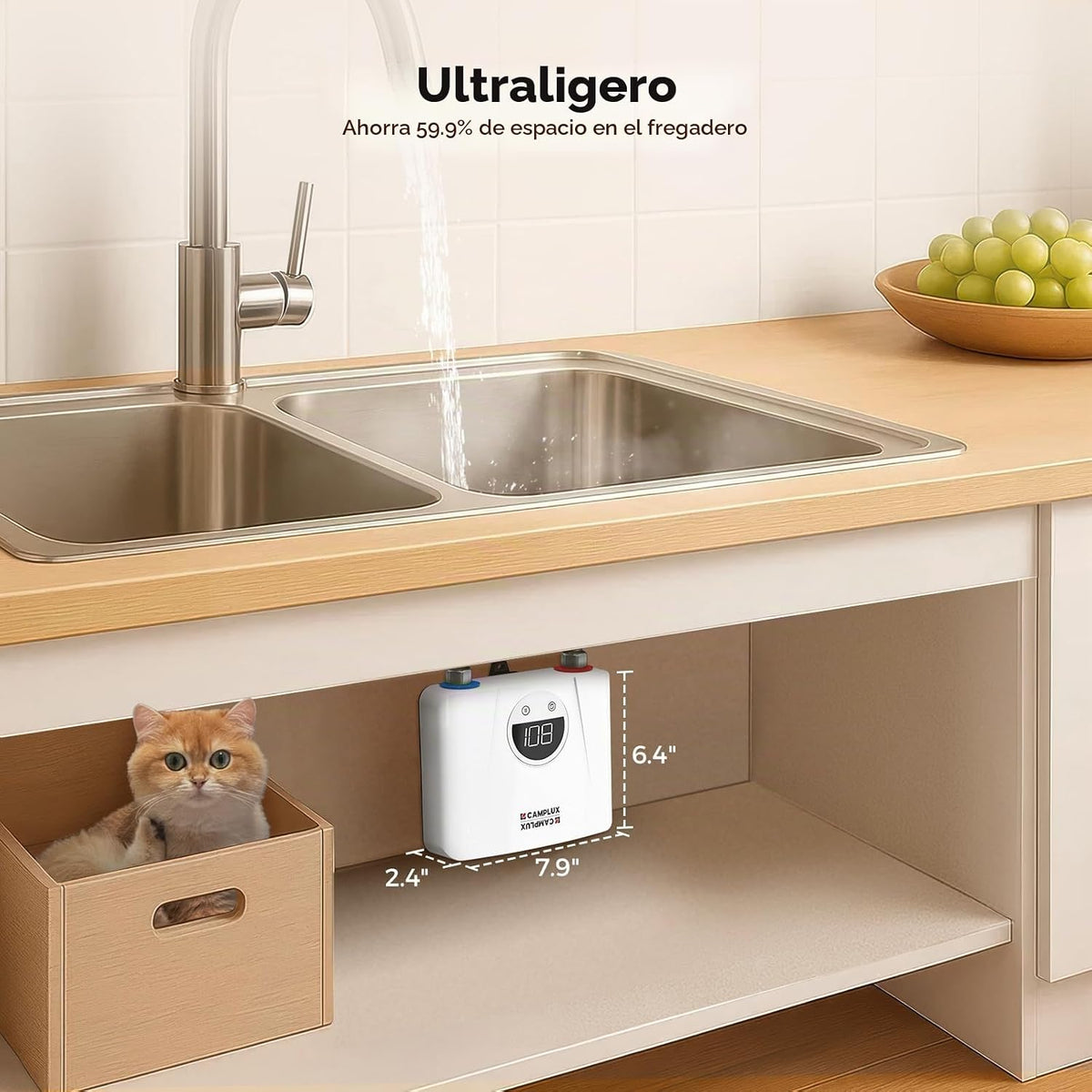 CAMPLUX - Calentador de agua eléctrico sin tanque, 3.5 kW a 120 vol...