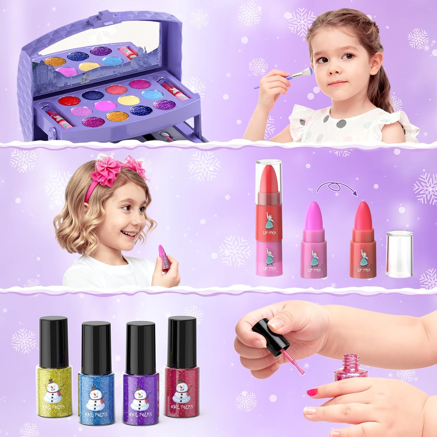 GirlsHome Kit de maquillaje infantil de 57 piezas para niñas, no tó...