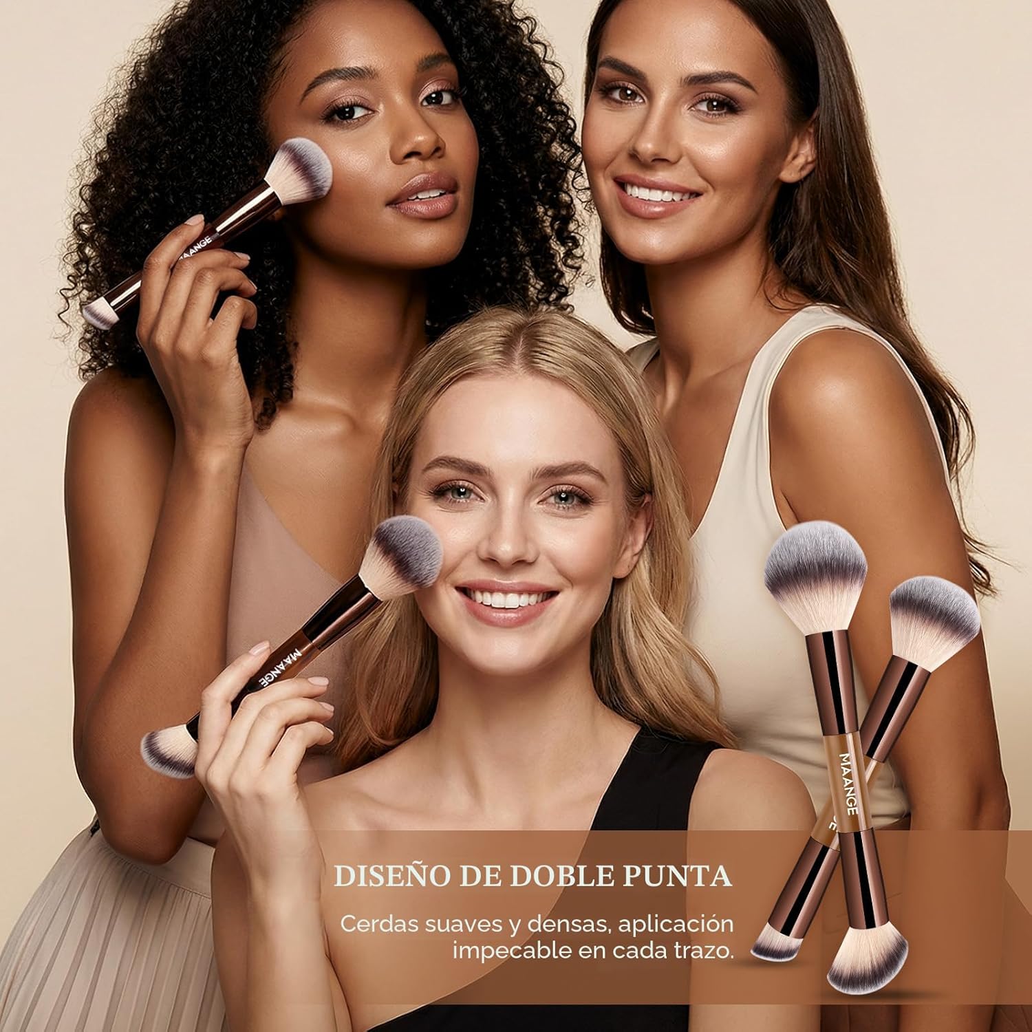 MAANGE Juego de 7 pinceles para maquillaje con bolsa, brochas de ma...