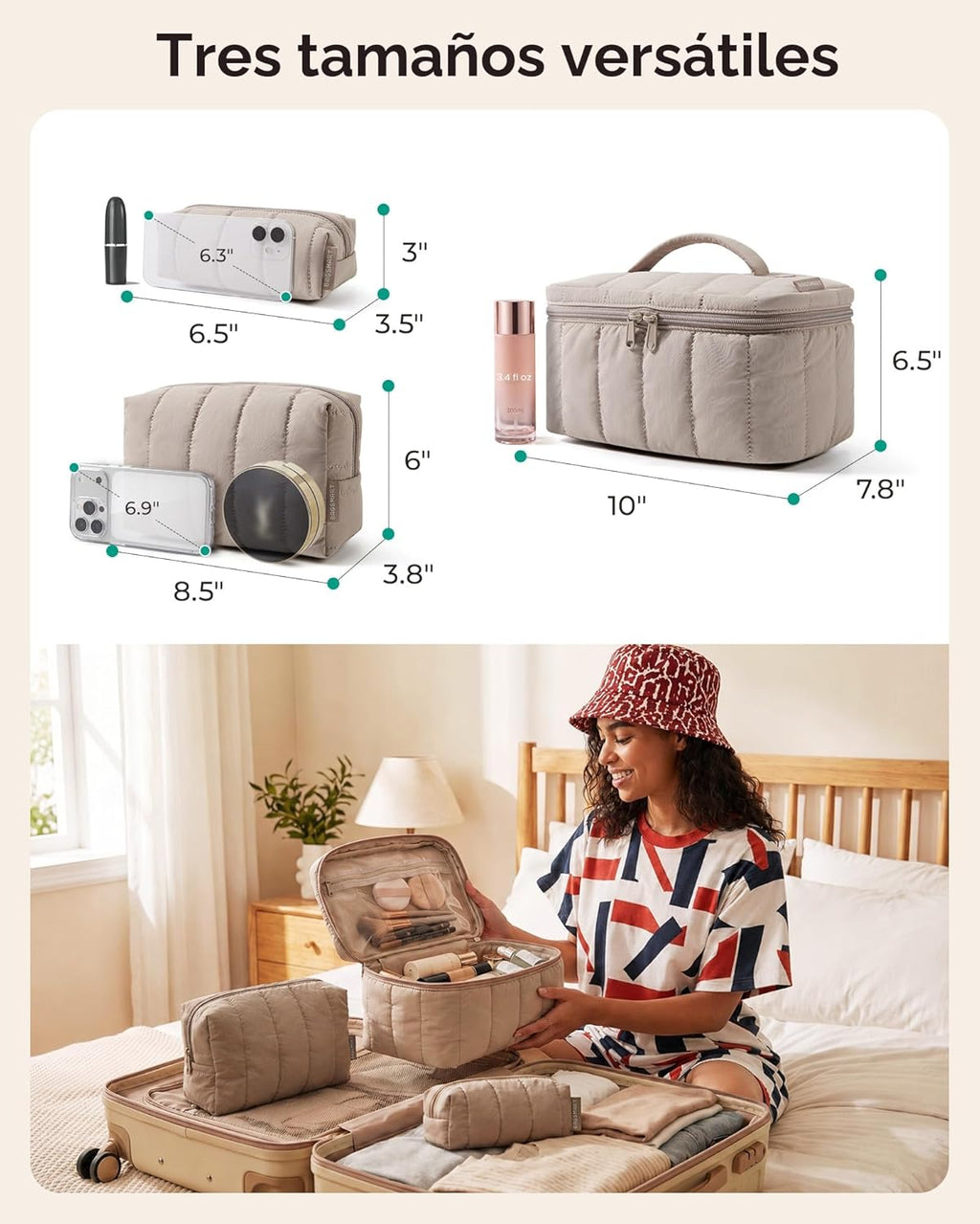 BAGSMART Bolsa de maquillaje de viaje para mujer, 3 piezas, bolsa o...