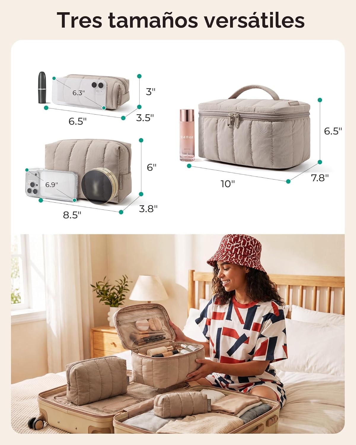 BAGSMART Bolsa de maquillaje de viaje para mujer, 3 piezas, bolsa o...