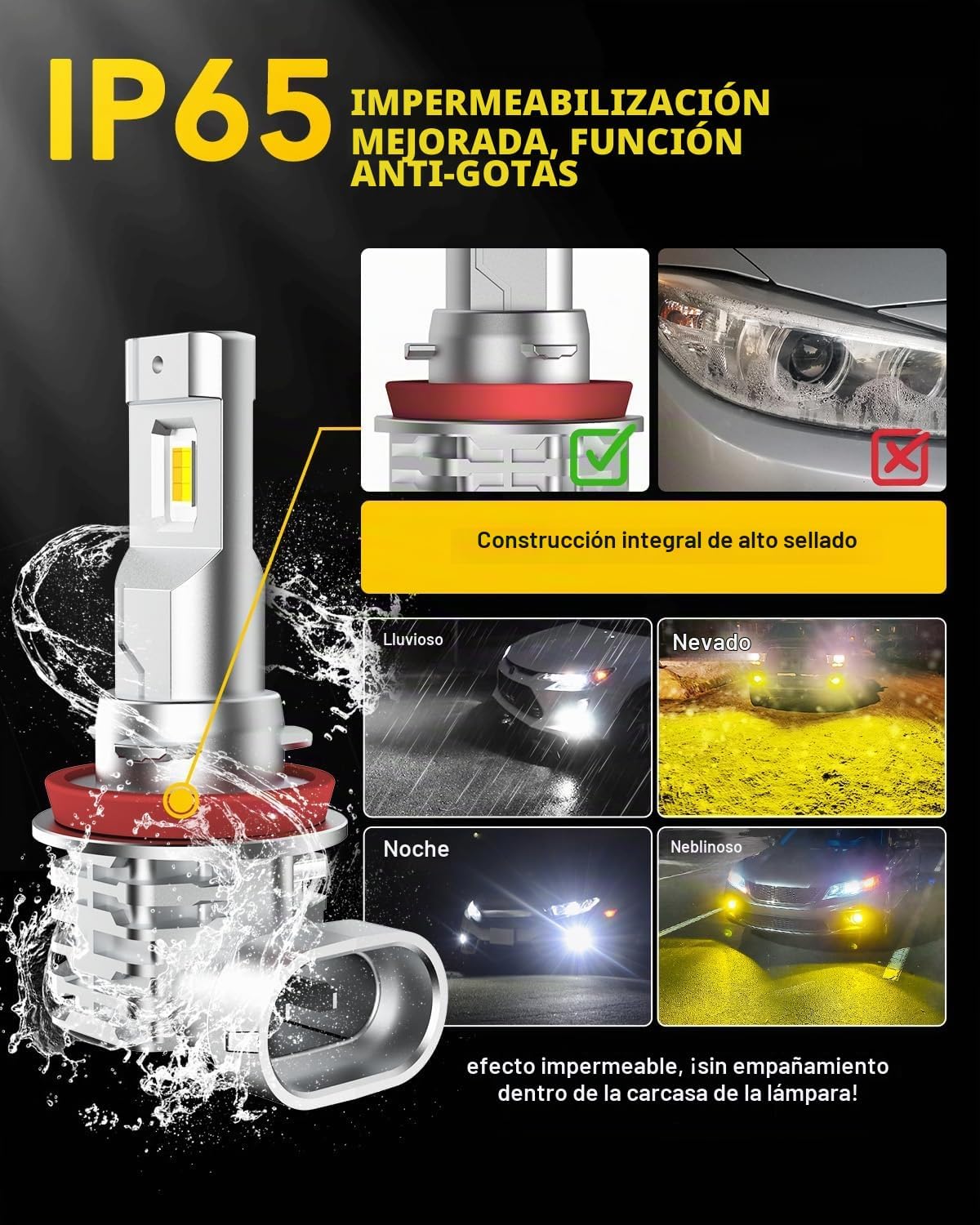 AUXITO H11 H8 H16 Focos LED antiniebla reversibles, 6500K blanco\/3...