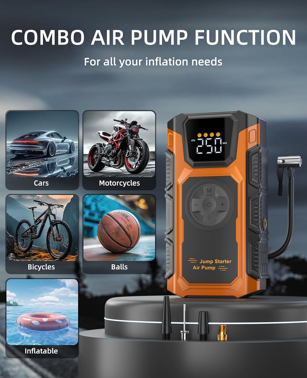Arrancador con compresor de aire, cargador de batería de coche 5500...
