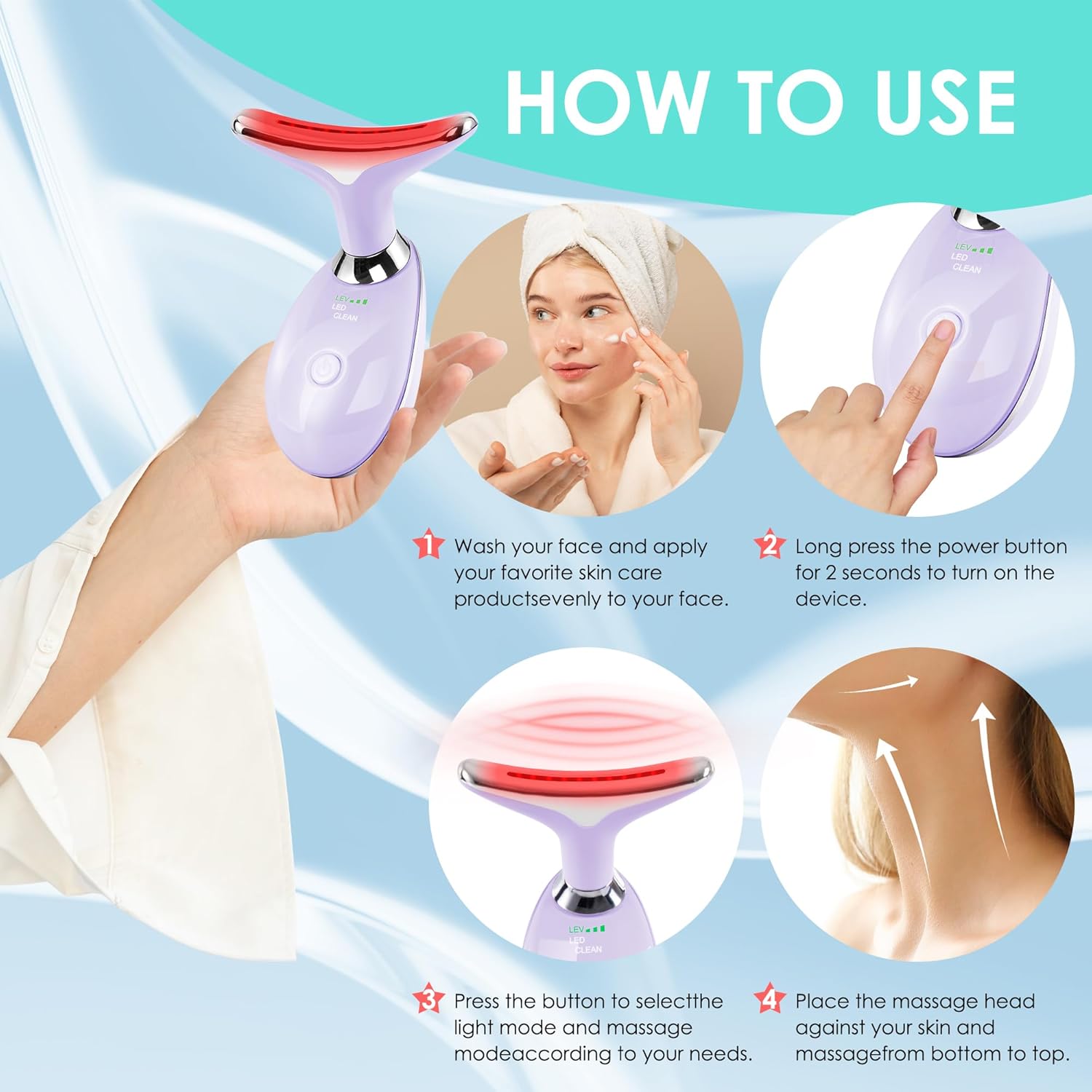 Masajeador Facial de Terapia de Luz Roja para Cara y Cuello, Vara d...