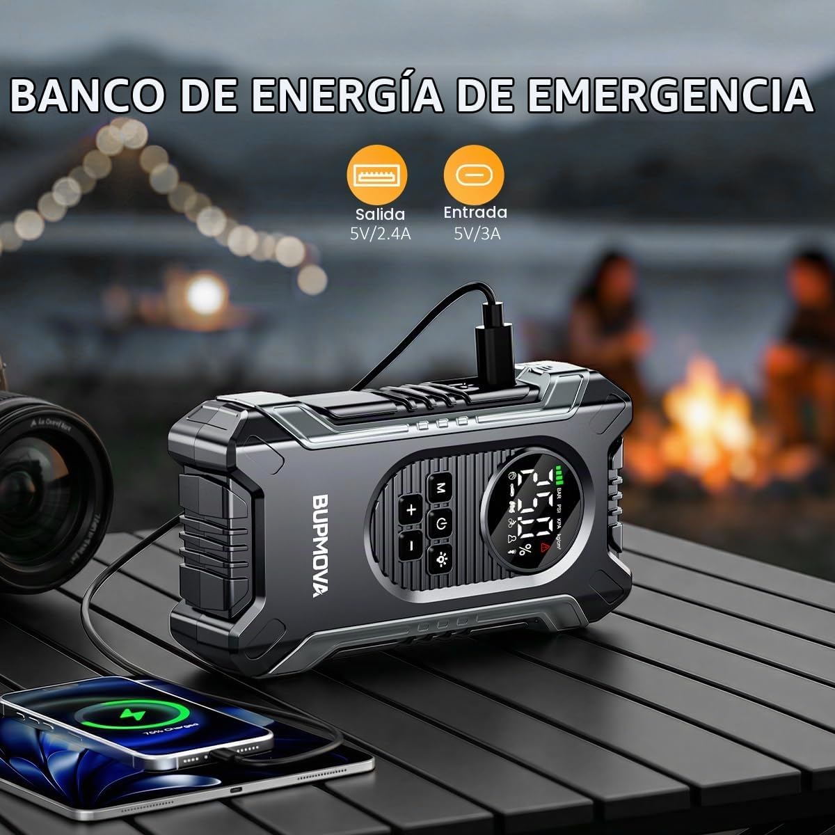 BUPMOVA Arrancador portátil de 6000 A con compresor de aire, baterí...