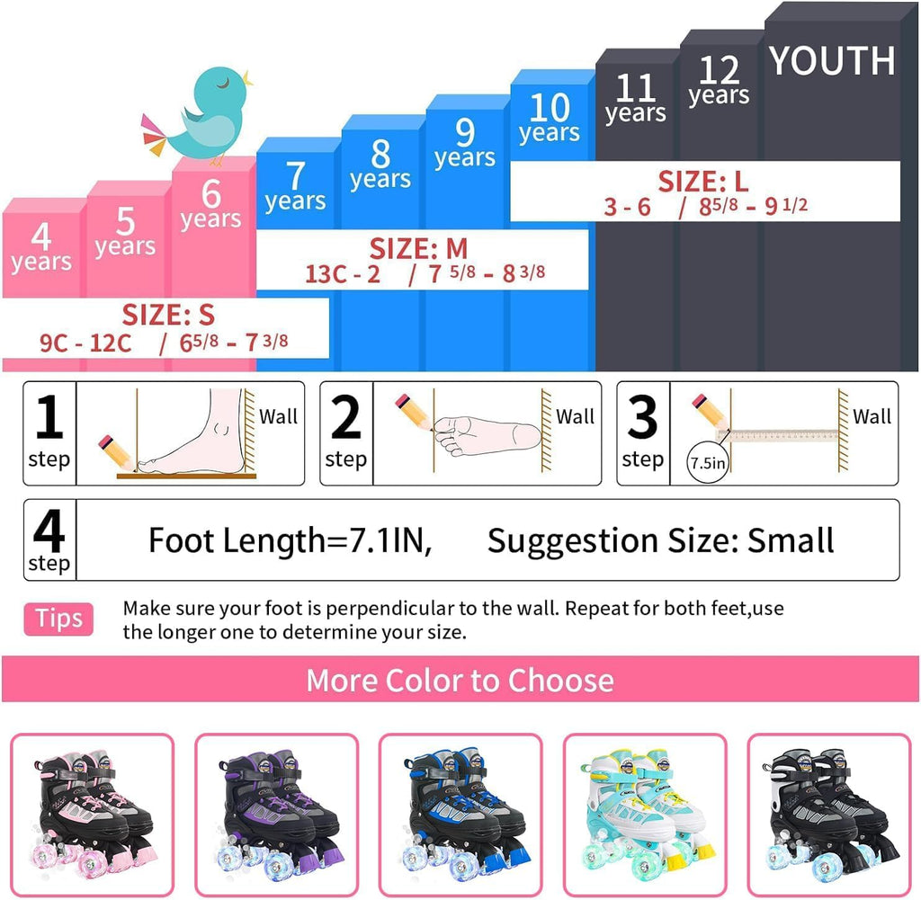 Nattork Patines de ruedas para niños y niñas, 4 tamaños ajustables...