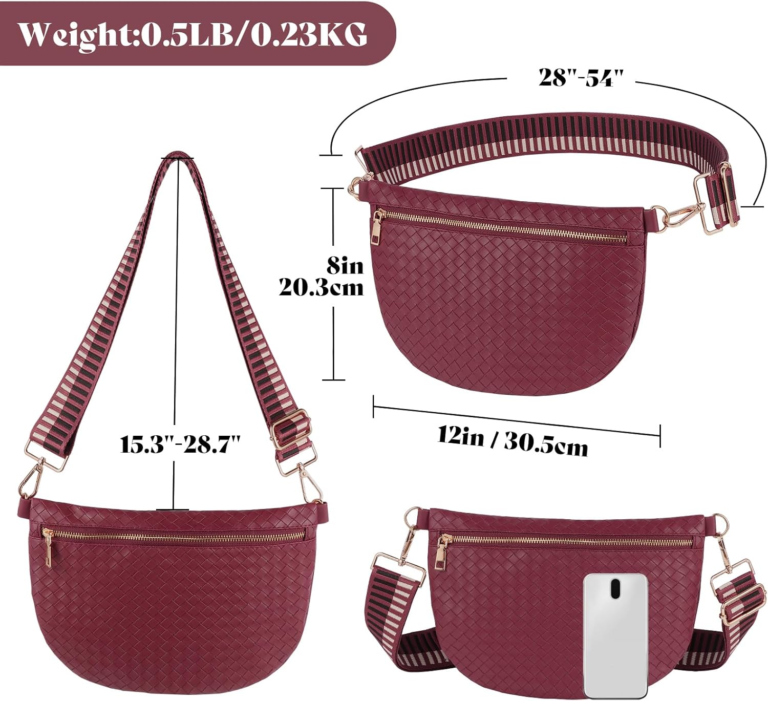 Bolsos cruzados tejidos para mujer, cinturón de cuero, riñonera, ca...