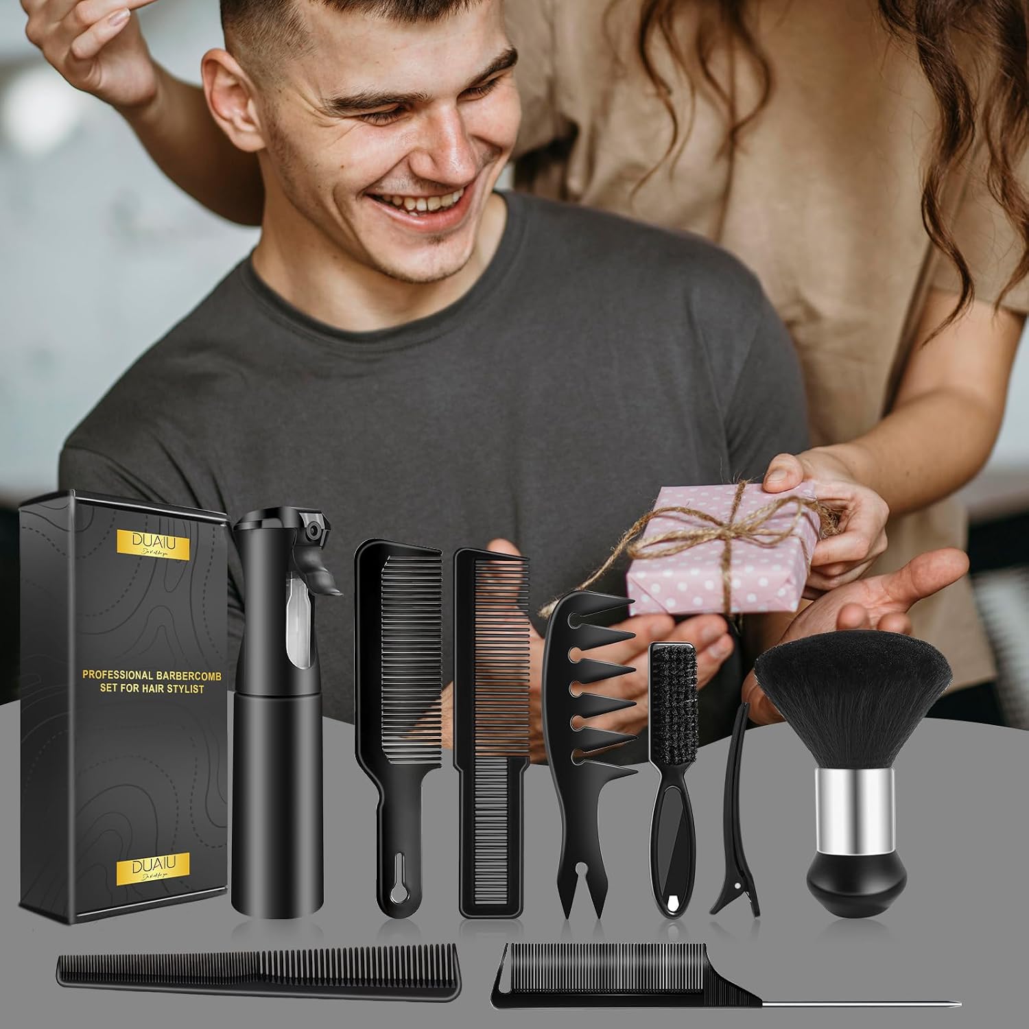 DUAIU Juego de 9 peines para el cabello, peines de peluquero profes...