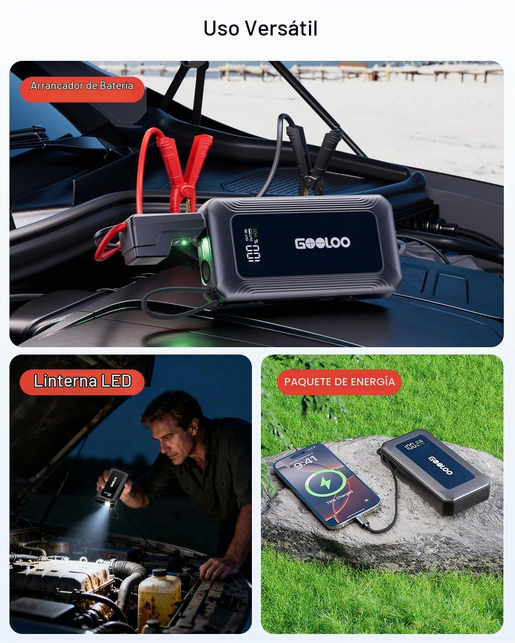 GOOLOO Arrancador G7 3000A Supersafe con cable USB-C integrado de 4...