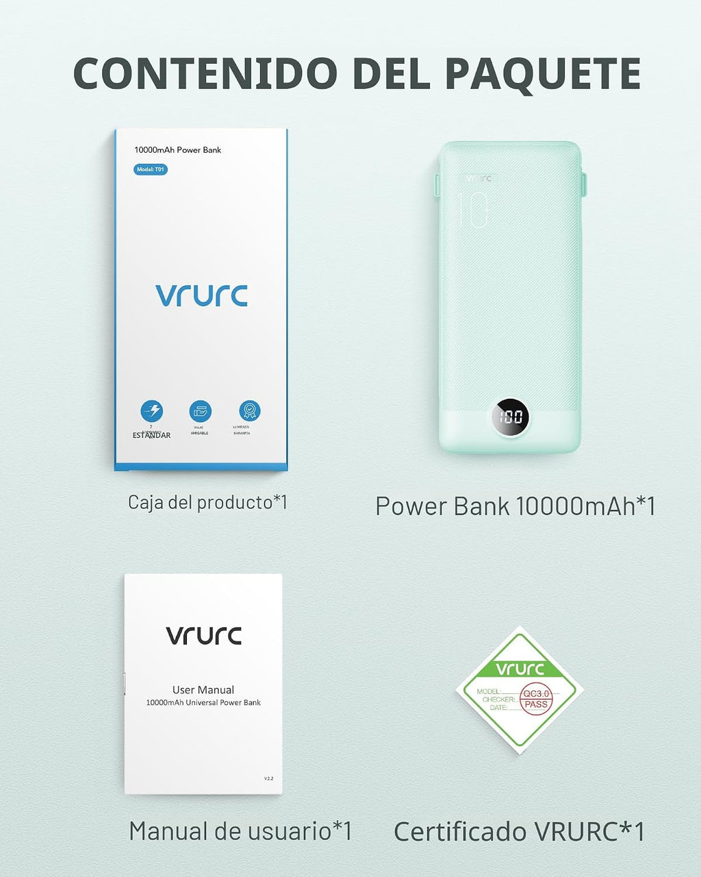 VRURC Cargador portátil con cables integrados y enchufe de pared de...