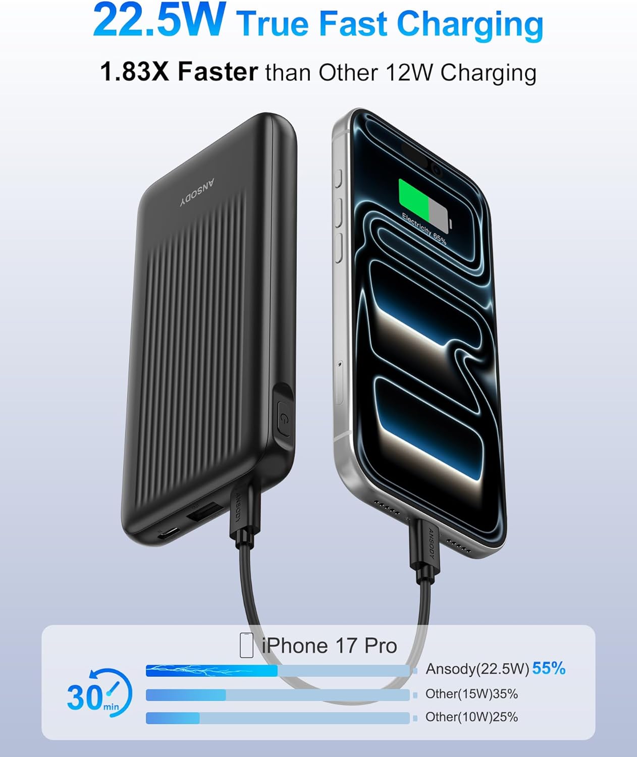 Ansody Paquete de 2 cargadores portátiles, 10,000 mAh, 22,5 W, USB...