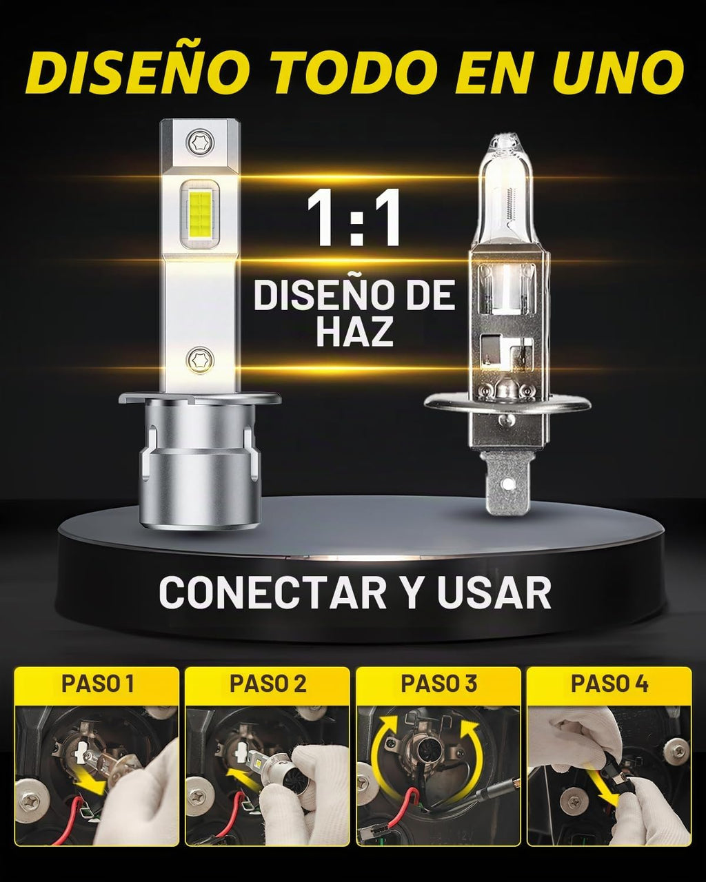 AUXITO Bombilla H1 de 40,000 lúmenes, 6500 K, color blanco, tamaño...