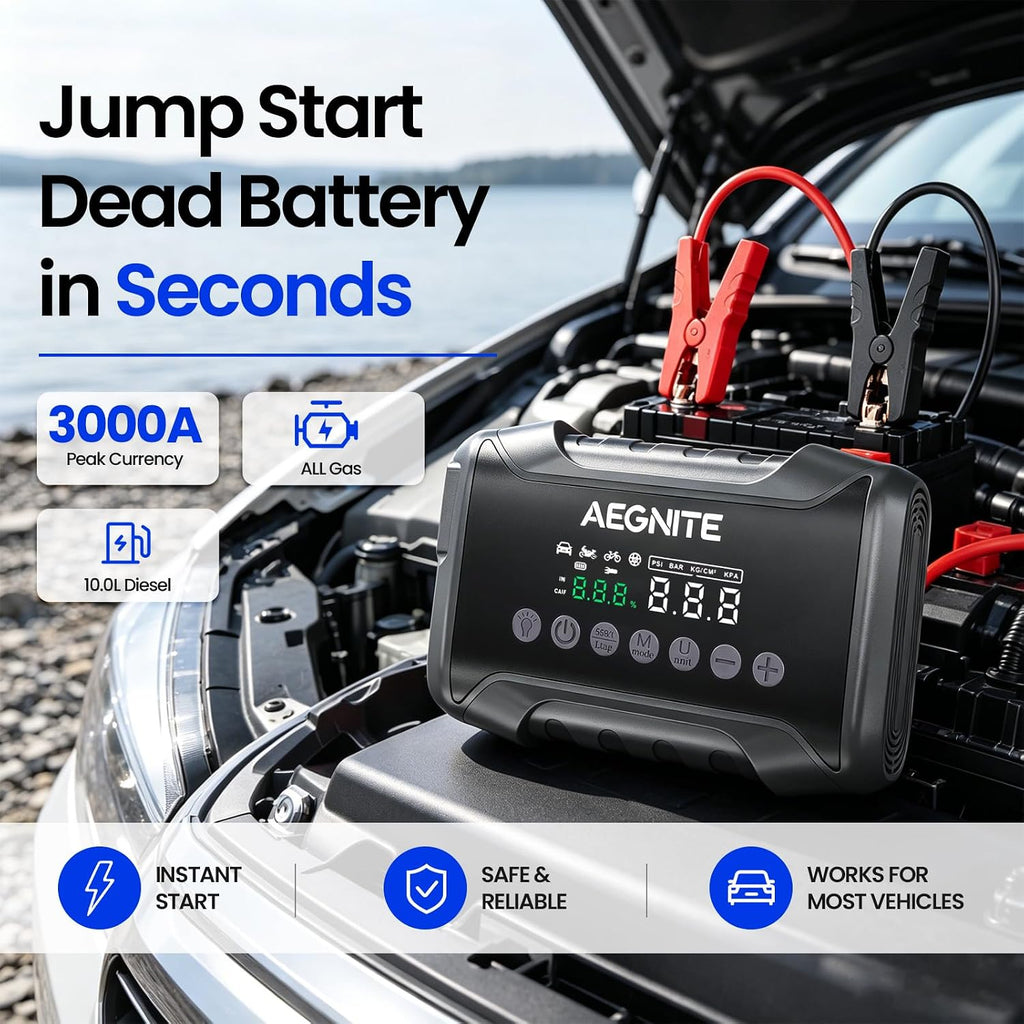 AEGNITE Arrancador con compresor de aire 3000A 150PSI | Amplificado...