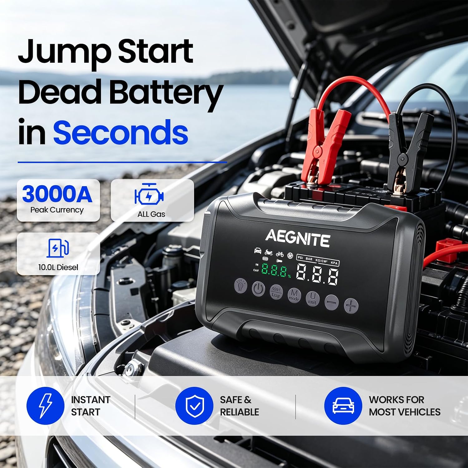 AEGNITE Arrancador con compresor de aire 3000A 150PSI | Amplificado...