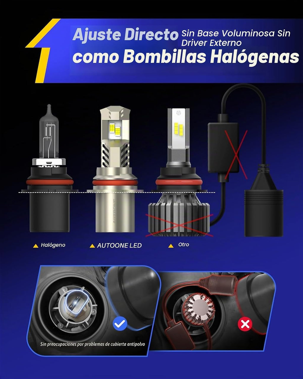 AUTOONE HB5\/9007 Bombillas LED, tamaño OEM, sin parpadeo, 1000% má...