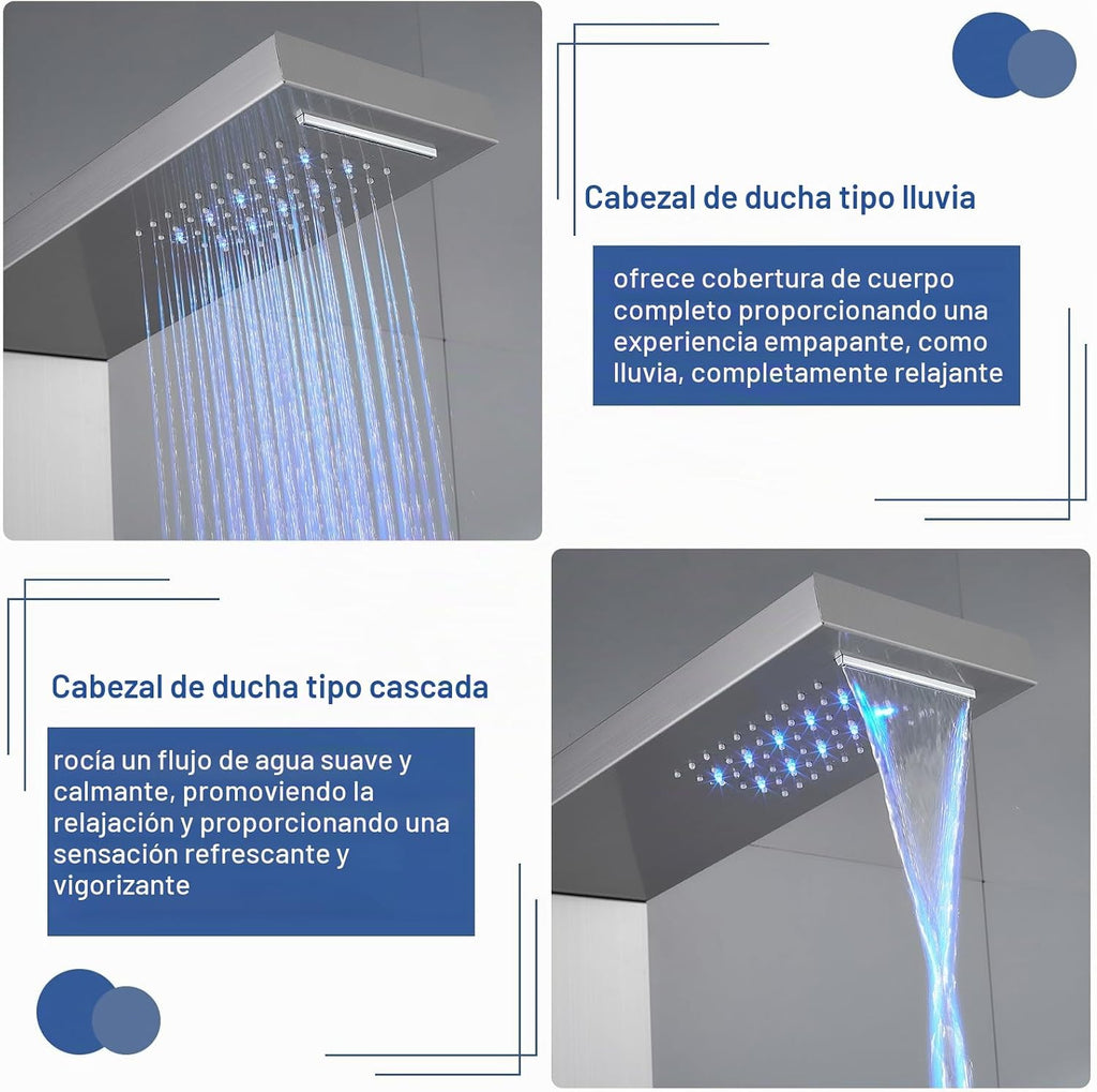 ROVATE Panel de ducha de cascada LED 5 en 1 con acabado cepillado |...