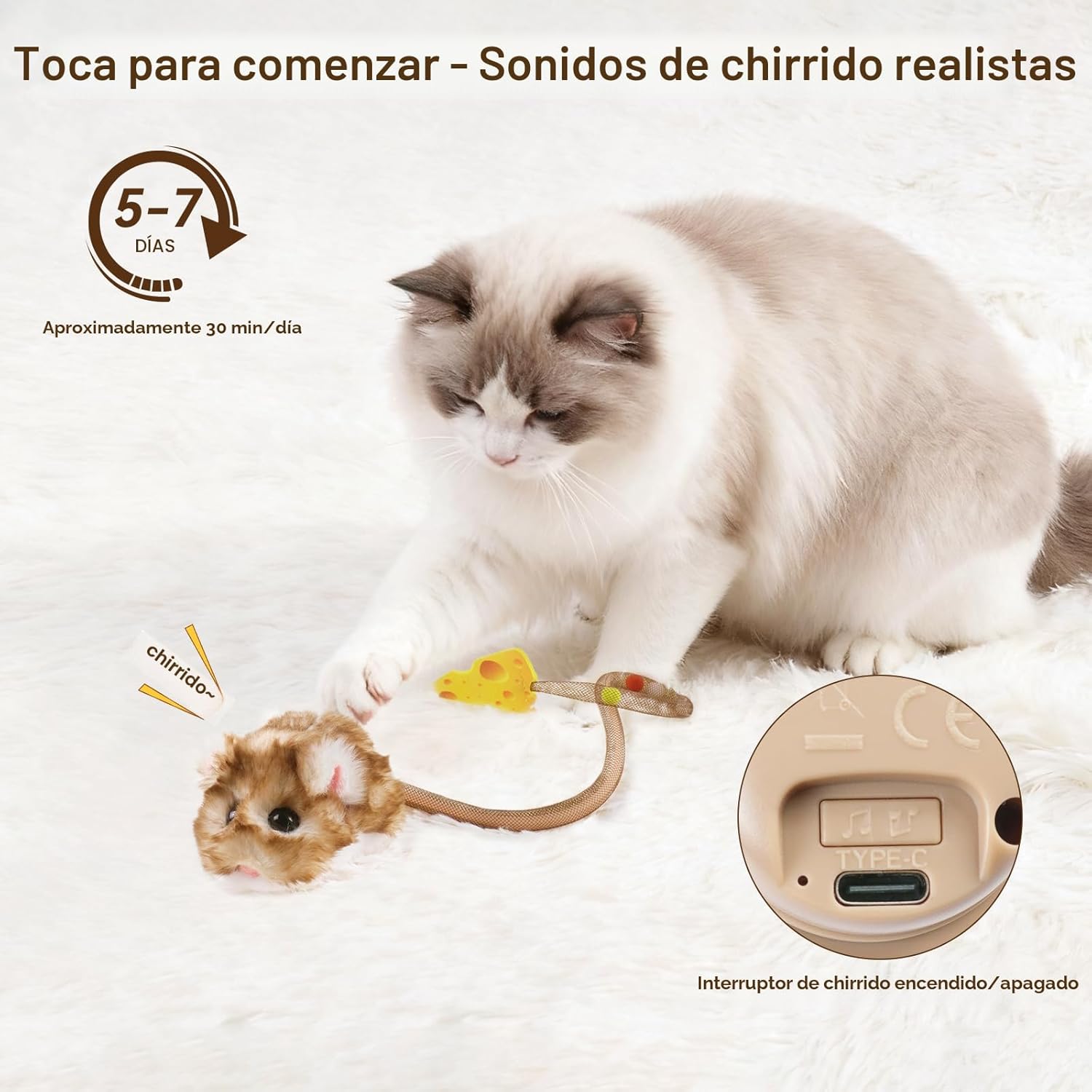 Migipaws MigiMouse - Juguete interactivo para gatos de 360° con col...