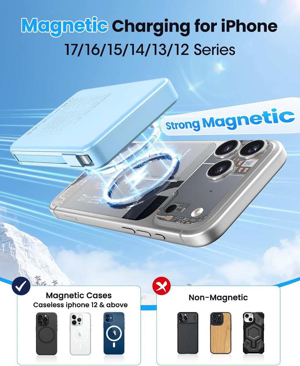 Cargador portátil magnético, cargador de batería de 22.5 W, carga r...