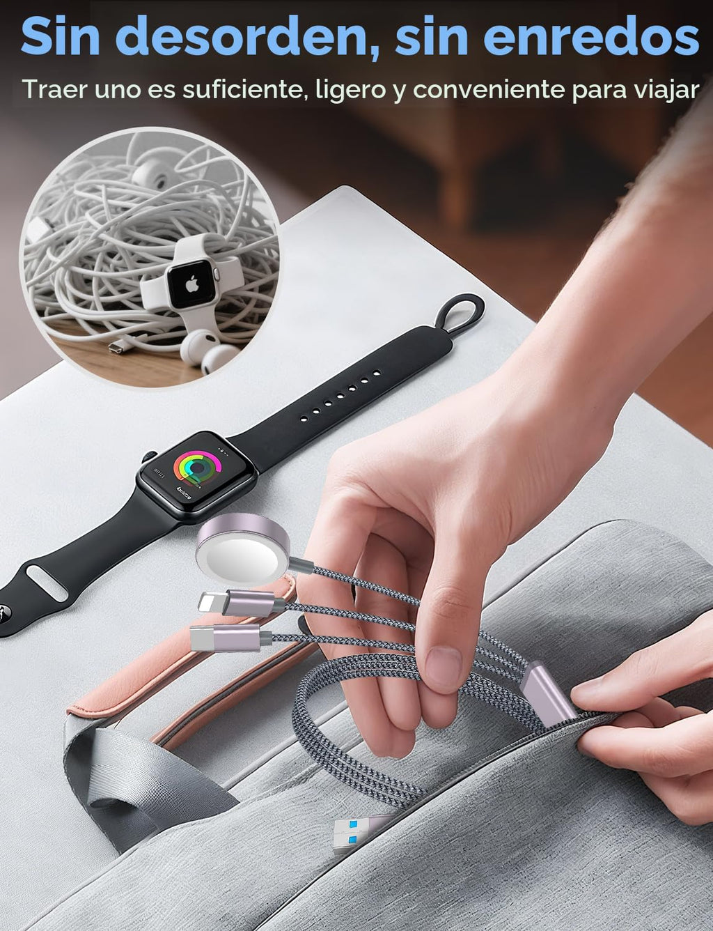Paquete de 2 cables de carga múltiple para viajes esenciales de vac...