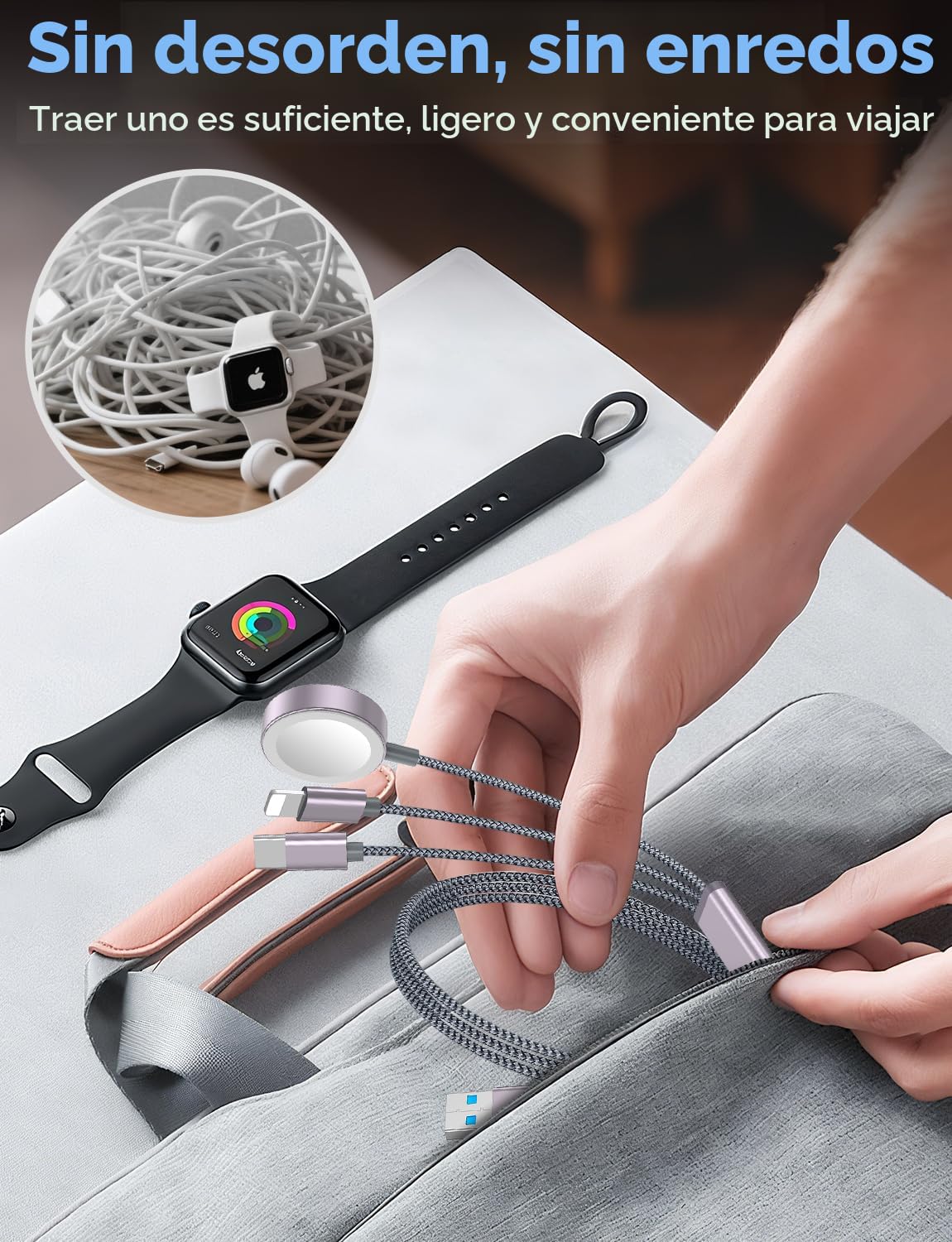 Paquete de 2 cables de carga múltiple para viajes esenciales de vac...
