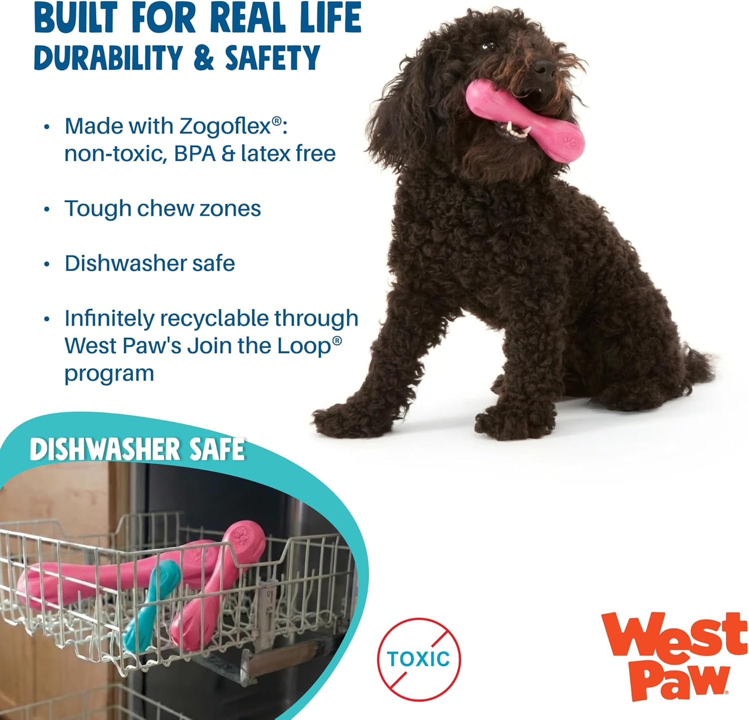 WEST PAW Zogoflex Hurley - Juguete masticable de hueso de perro \u2...