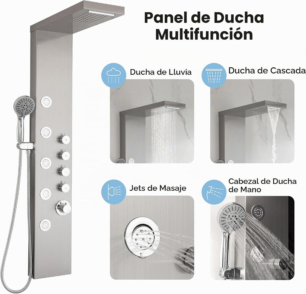 DELAVIN Torre de ducha del acero inoxidable, torre multi del panel...