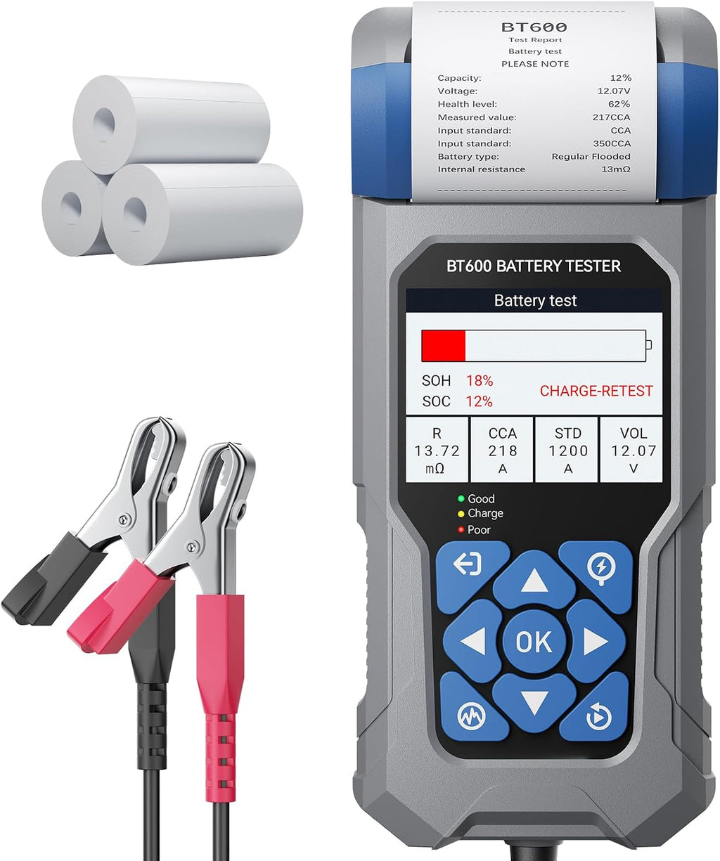 Probador de batería de coche con impresora VDIAGTOOL BT600, 6 V 12...