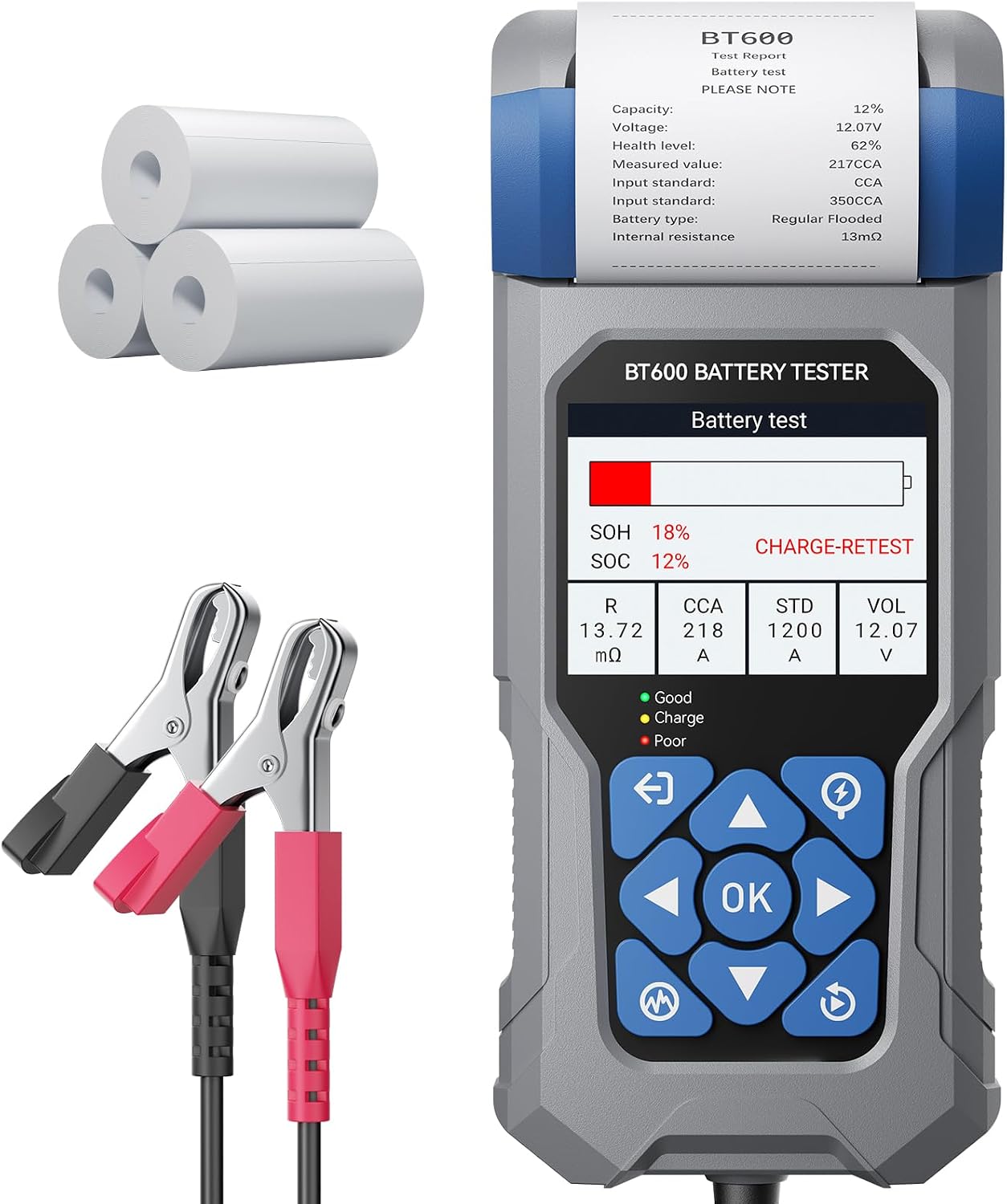 Probador de batería de coche con impresora VDIAGTOOL BT600, 6 V 12...