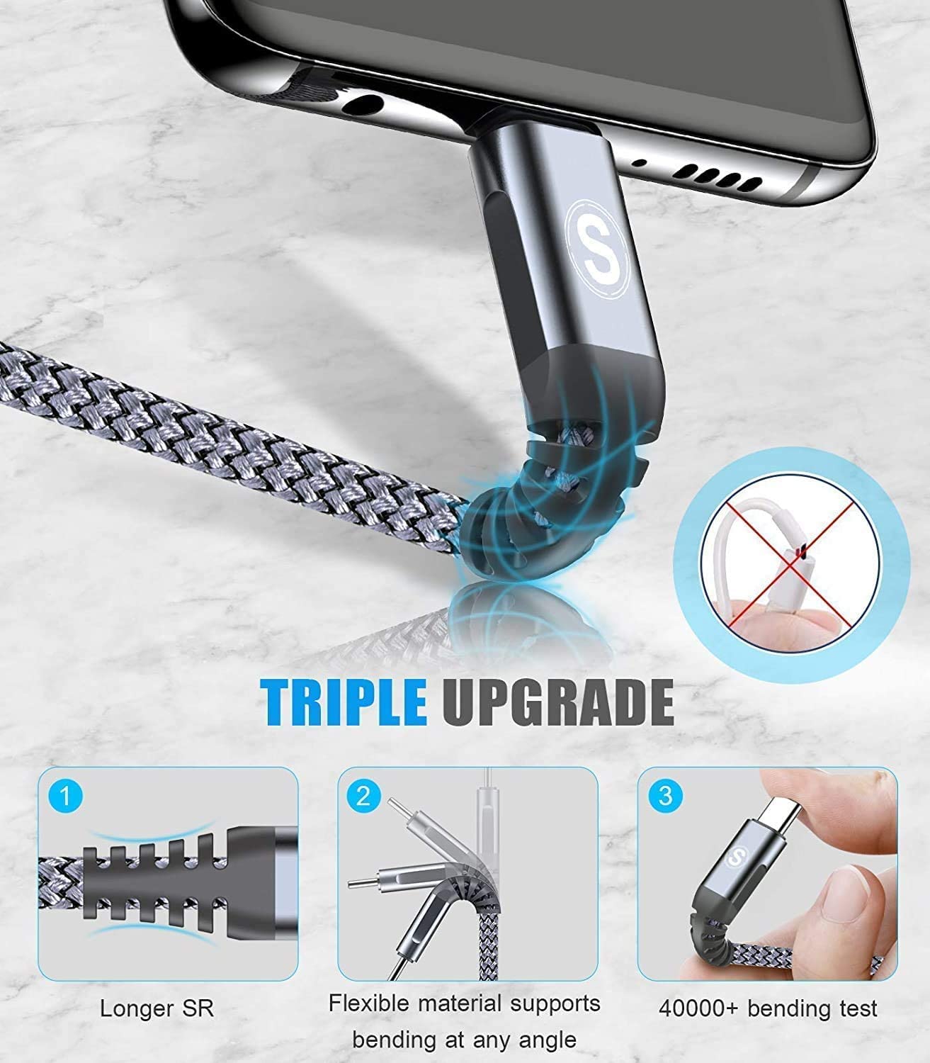 sweguard Cable de carga USB tipo C [3 unidades, 10 pies + 6.6 pies...