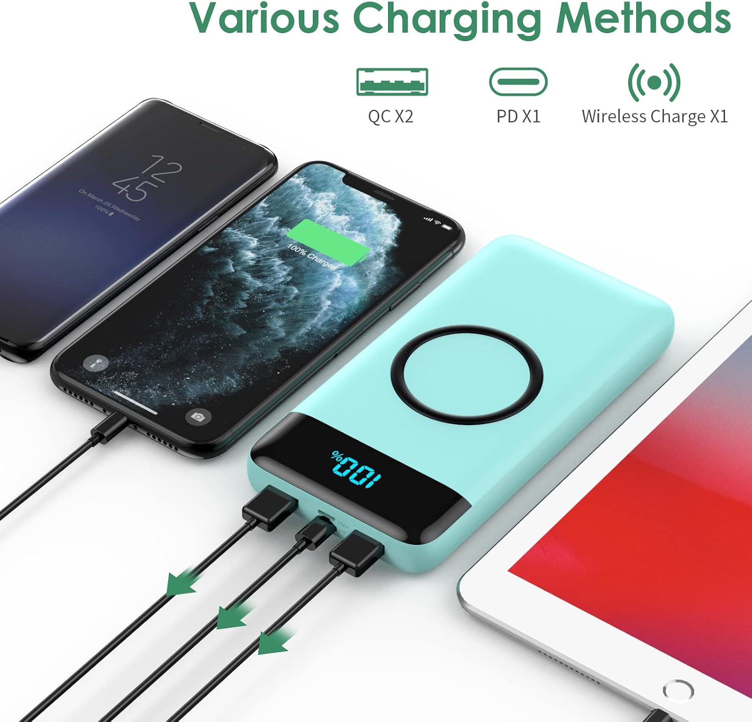 Cargador portátil inalámbrico de 30,800 mAh, cargador de batería US...