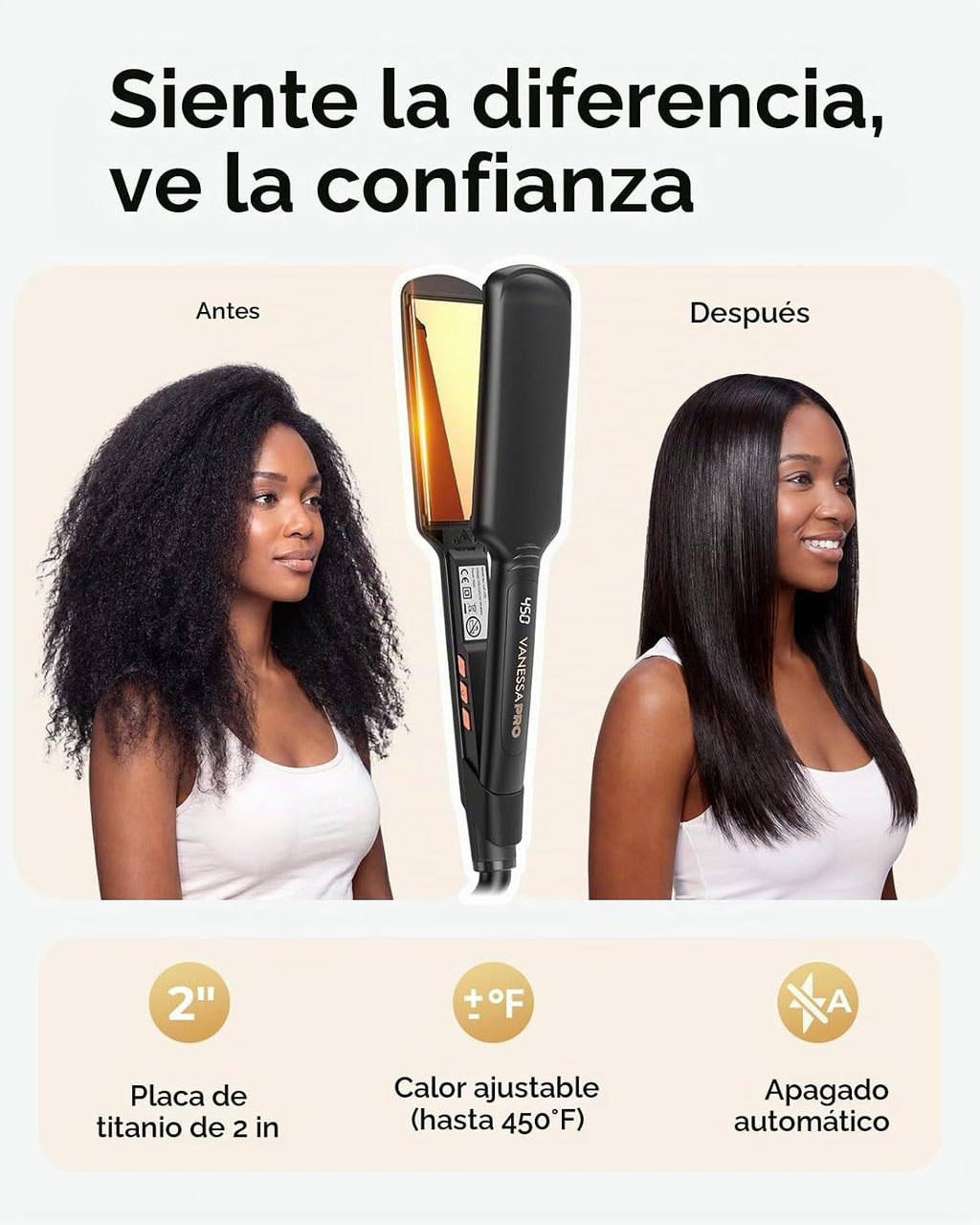 Plancha de titanio para cabello natural, plancha de pelo de 2 pulga...